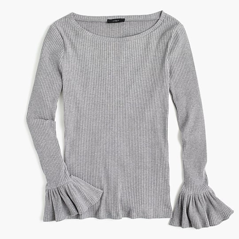 J.Crew Ribbed Gray Bell Sleeve Top